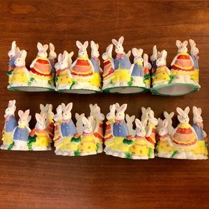 Set 8 Easter Bunny Rabbit Napkin Rings Holder Spring Multicolor FREE SHIPPING